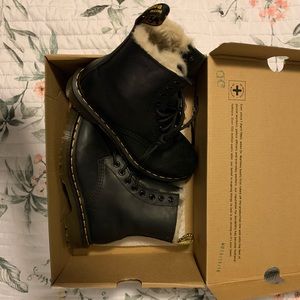 Dr. Martens 1460 Women's Faux Fur Lined Lace Up Boots in Black Burnished Wyoming